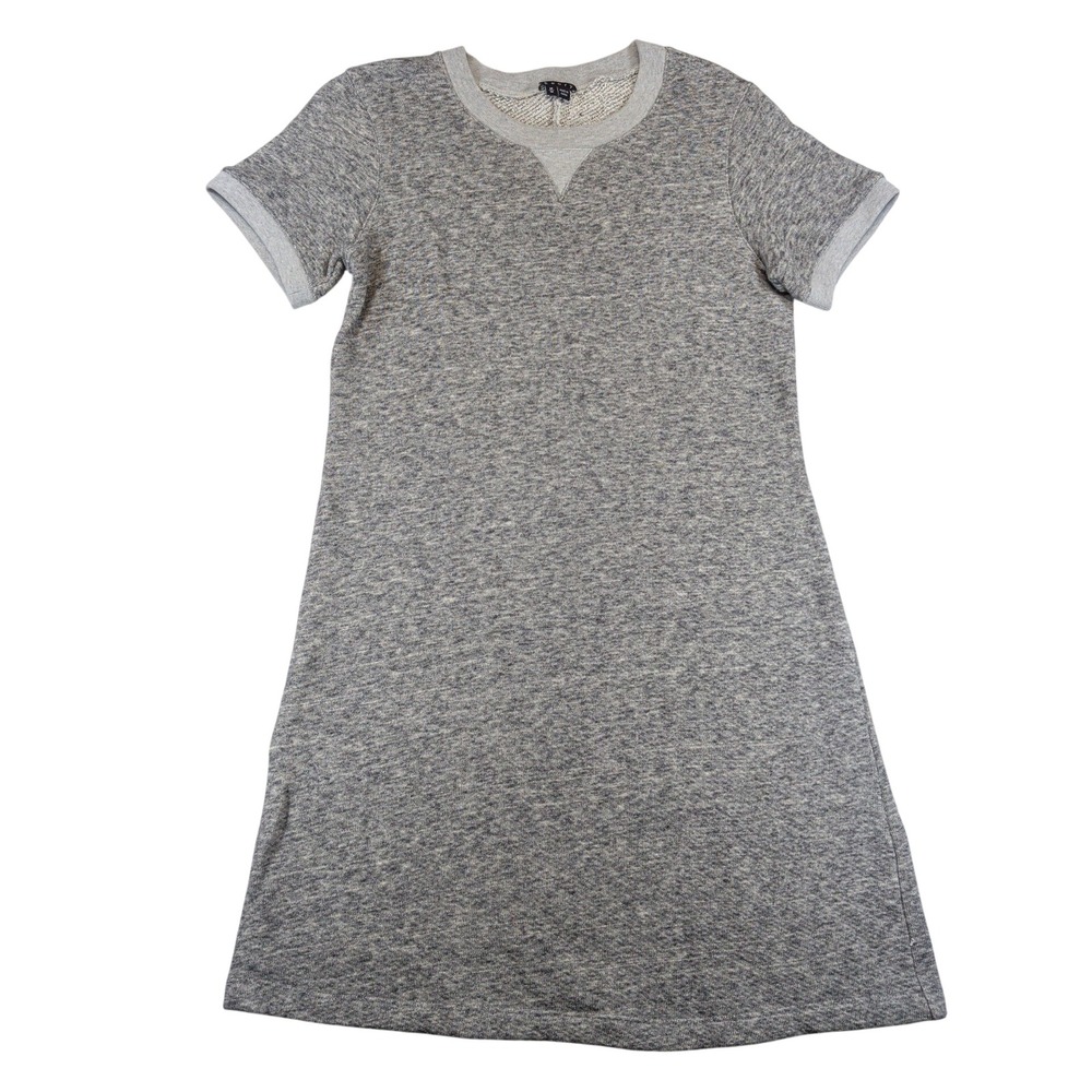 Theory Teju R Gray Marl Cotton Wool Blend Short Sleeve Sweatshirt Dress Medium